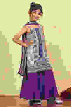 Purple Cotton Printed Straight Sharara Suit Set image number 5