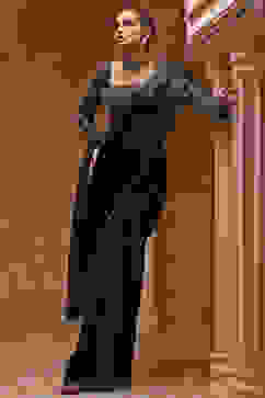 Black Poly Satin Fitted Embroidered Pre-Draped Saree image number 5