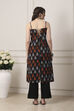 Black Cotton Abstract Printed Strappy Midi Dress image number 3