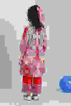 Pink and Blue Cotton Printed A-Line Kurta Set image number 4