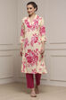 White and Pink Printed Straight Kurta image number 0