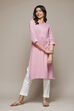 Blue Cotton Blend Straight Yarndyed Kurta image number 2
