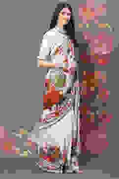 Rohit Bal Off White Cotton Silk Printed Saree image number 2