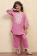 Pink Cotton Embroidered Straight Kurta Set image number 0