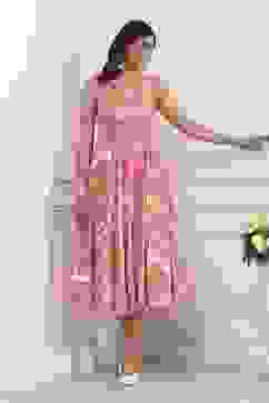 Pink Floral Printed Kalidar Flared Dress image number 0