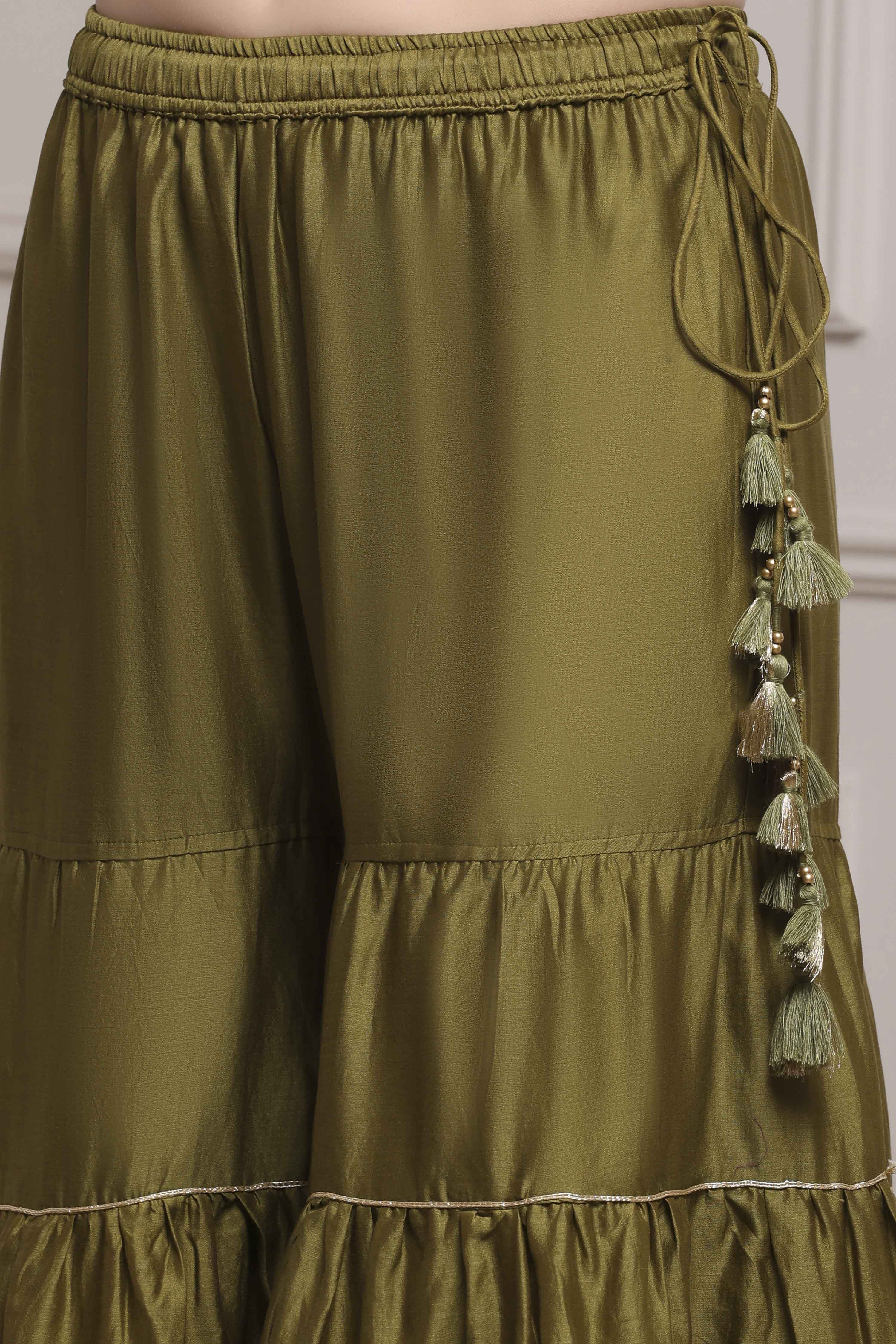 Mehndi Green Cotton Silk Straight Suit Set image number 2