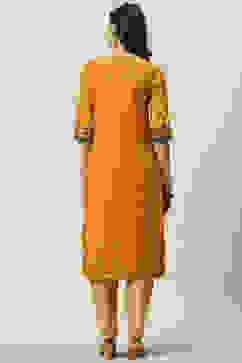 Mustard Cotton Straight Printed Kurta image number 3