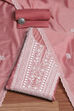 Peach Chanderi Machine Embroidered Unstitched Suit Set image number 0