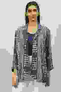 Indigo Viscose Straight Printed Jacket image number 5