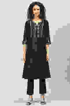 Black Art Silk Anarkali Kurta Pants Suit Set image number 1