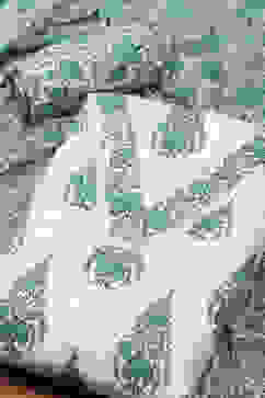 White Cotton Hand Block Print Unstitched Suit Set image number 1