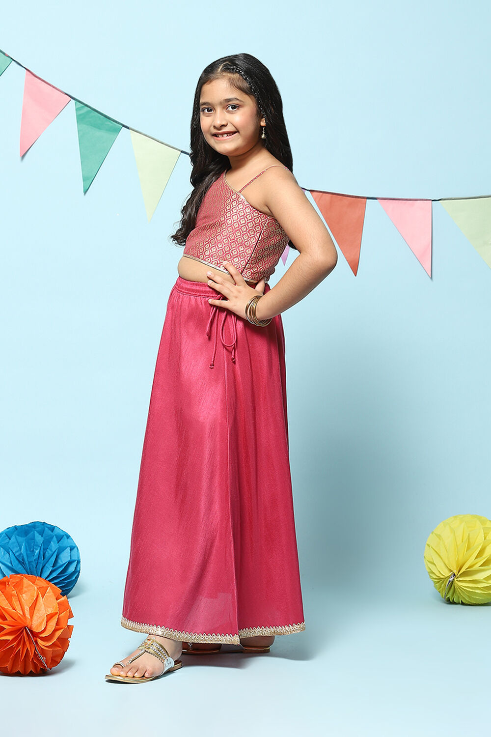 Berry Pink Art Silk Straight Lehenga Set image number 4