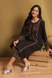 Black Jacquard Printed Straight Winter wear Kurta Set image number 0