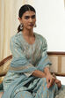 Powder Blue Embroidered Straight Suit Set image number 4