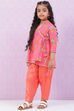 Orange Cotton Flared Printed Kurta Set image number 3