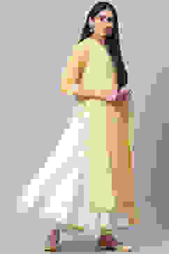 Yellow Cotton Double Layered Kurta Palazzo Suit Set image number 7