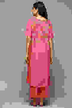 Pink Rayon Asymmetric Kurta Palazzo Suit Set image number 4