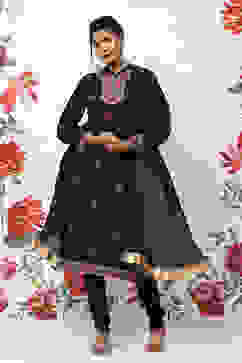 Rohit Bal Black Cotton Blend Straight Kurta Suit Set image number 7