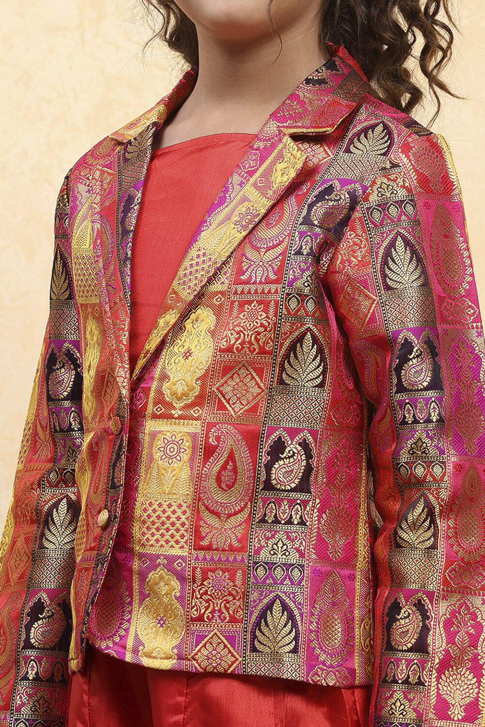 Pink Brocade Yarndyed Fitted 3 Piece Set image number 1