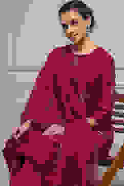 Red Chanderi Printed Straight Suit Set image number 7