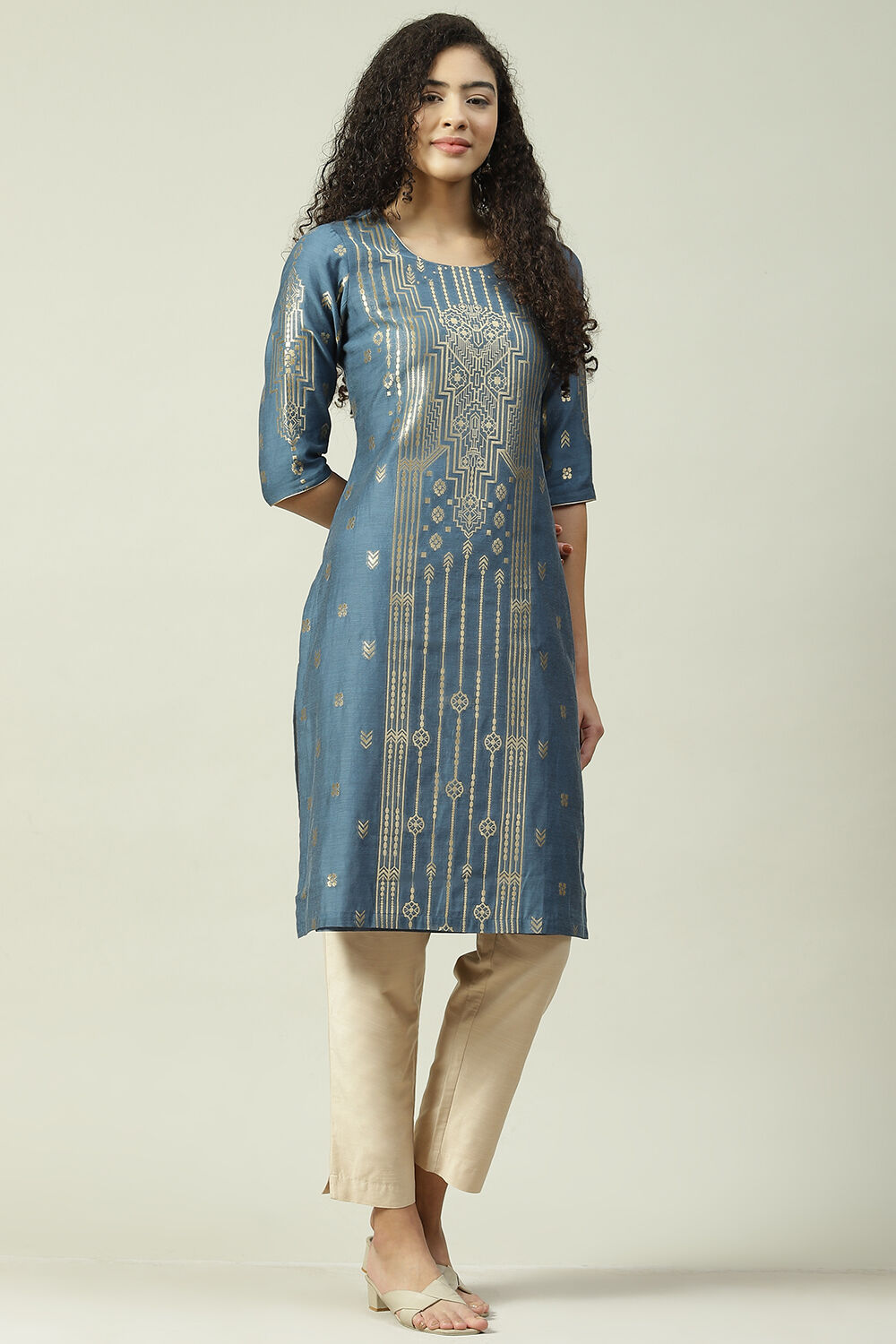 Pink Poly Cotton Straight Yarndyed Kurta image number 3