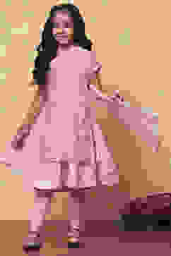 Pink Metallic Print Layered Flared Suit Set image number 0