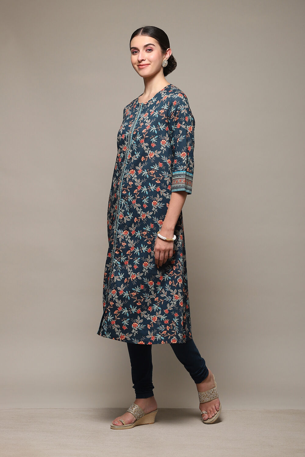 Navy Cotton Blend Straight 2 Piece Set image number 3