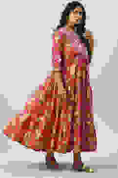 Pink Cotton Tiered Printed Dress image number 3