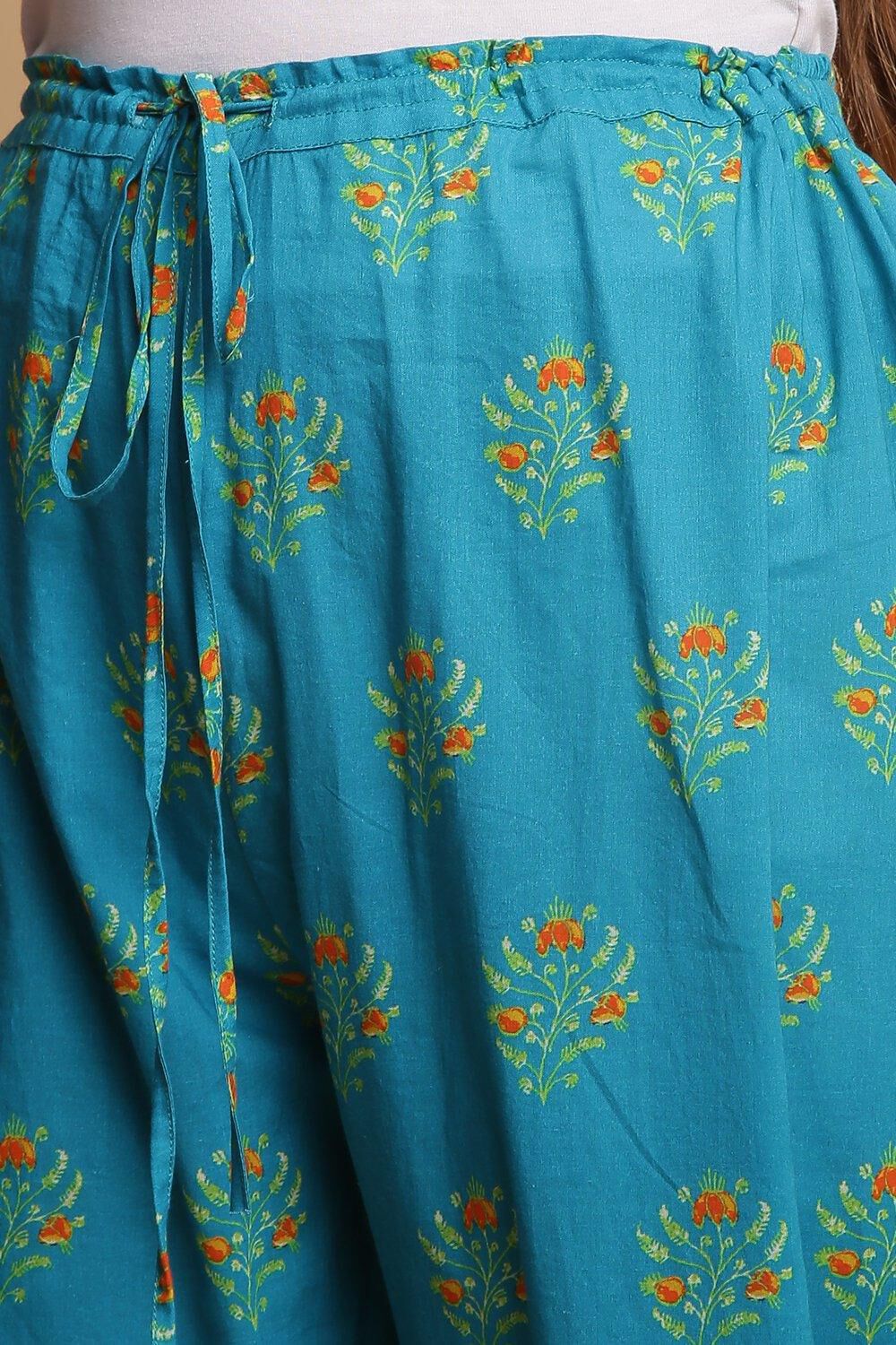 Teal Cotton A-Line Kurta Palazzo Suit Set image number 2