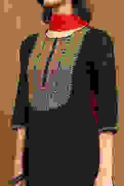 Black Embroidered Festive Straight Suit Set image number 1