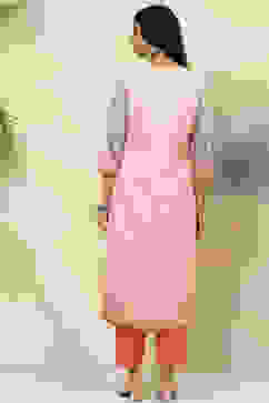 Pink Art Silk Straight Printed Kurta image number 4