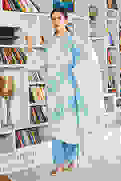 Blue Cotton Blend Digital Print Unstitched Suit Set  image number 2