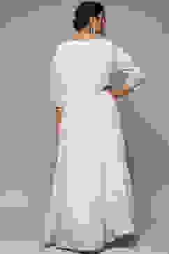 White Cotton Blend Straight Printed Dress image number 4