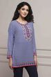 Blue Art Silk Printed Straight Short Kurta image number 4