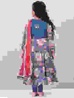 Marine Blue Cotton Flared Kurta Churidar Suit Set image number 4