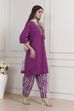 Purple Printed Straight Suit Set image number 5