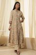 Beige Pure Cotton Floral Kalidar Kurta Set image number 6
