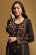 Black Jacquard Printed Straight Winter wear Kurta Set image number 1