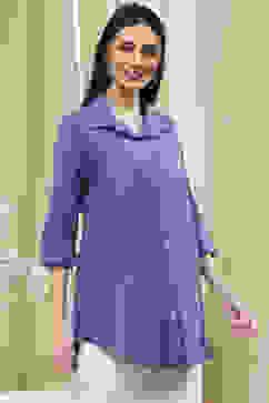 Dusk Blue Cotton Blend Solid Straight Shirt Style Kurti image number 4