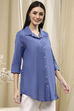 Dusk Blue Cotton Blend Solid Straight Shirt Style Kurti image number 4