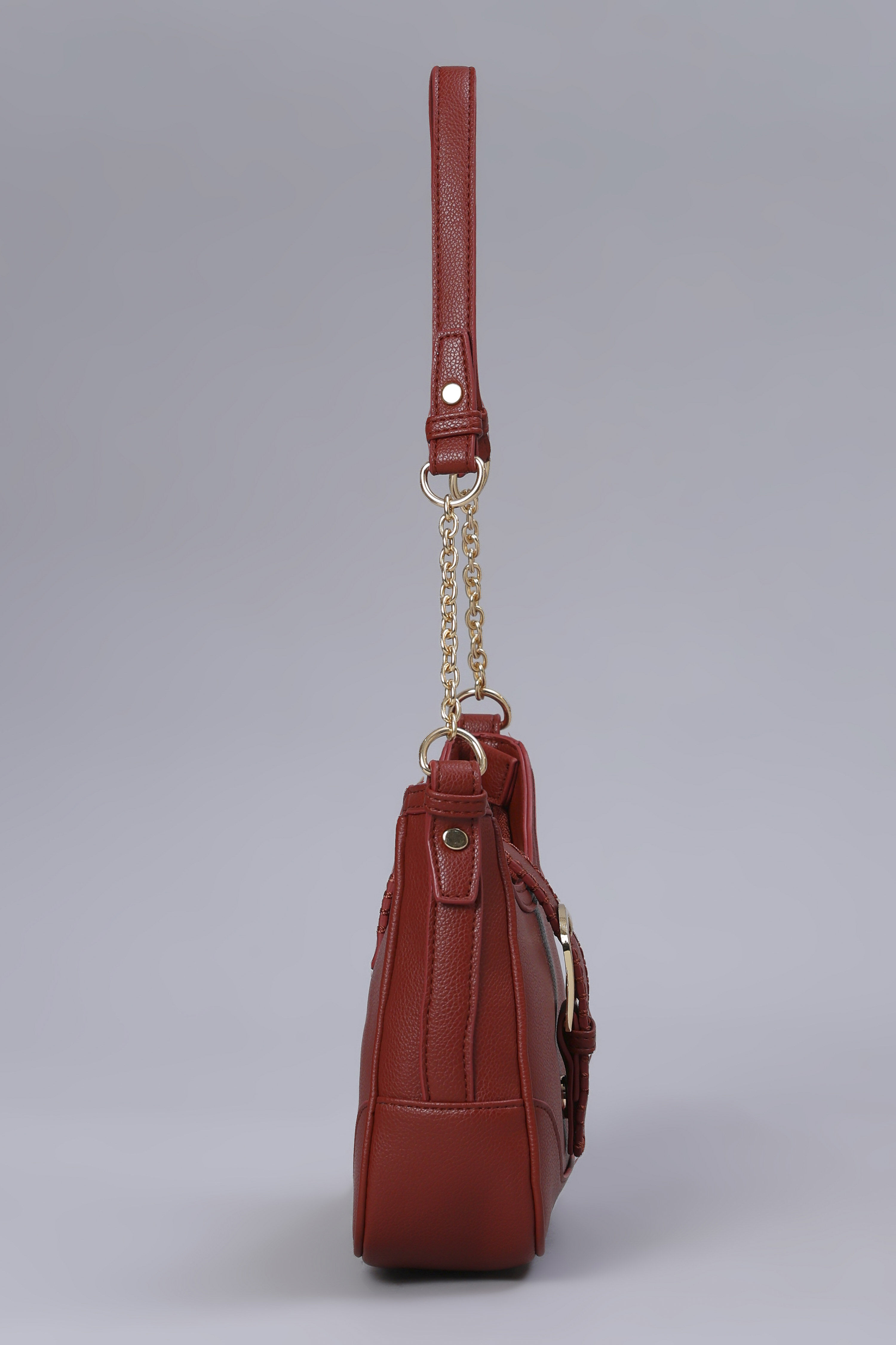 Maroon PU Shoulder Bag image number 4