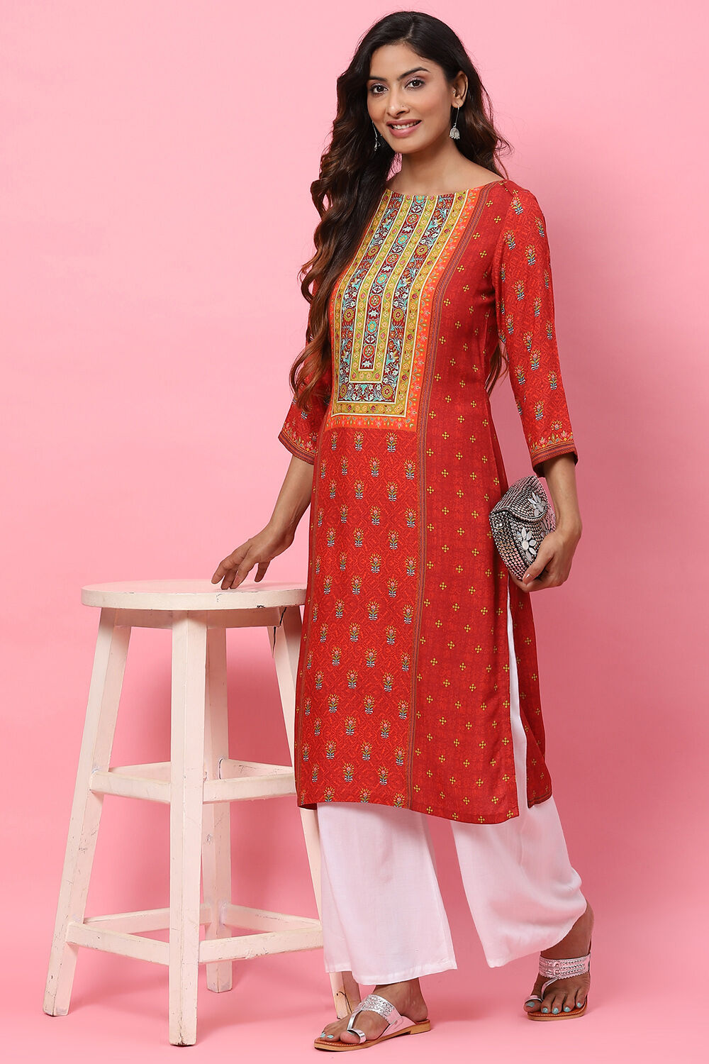 Red Straight Rayon Kurta image number 0