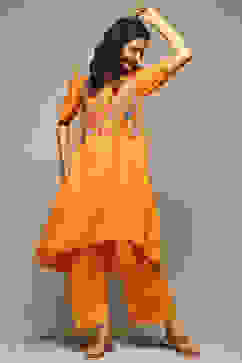 Orange Rayon Asymmetric Kurta Palazzo Suit Set image number 0
