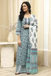 Turquoise Cotton Hand Block Print Unstitched Suit Set image number 7