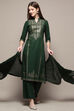 Green Cotton Straight Kurta Palazzo Suit Set