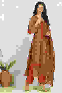Rust Chanderi Unstitched Suit Set image number 6
