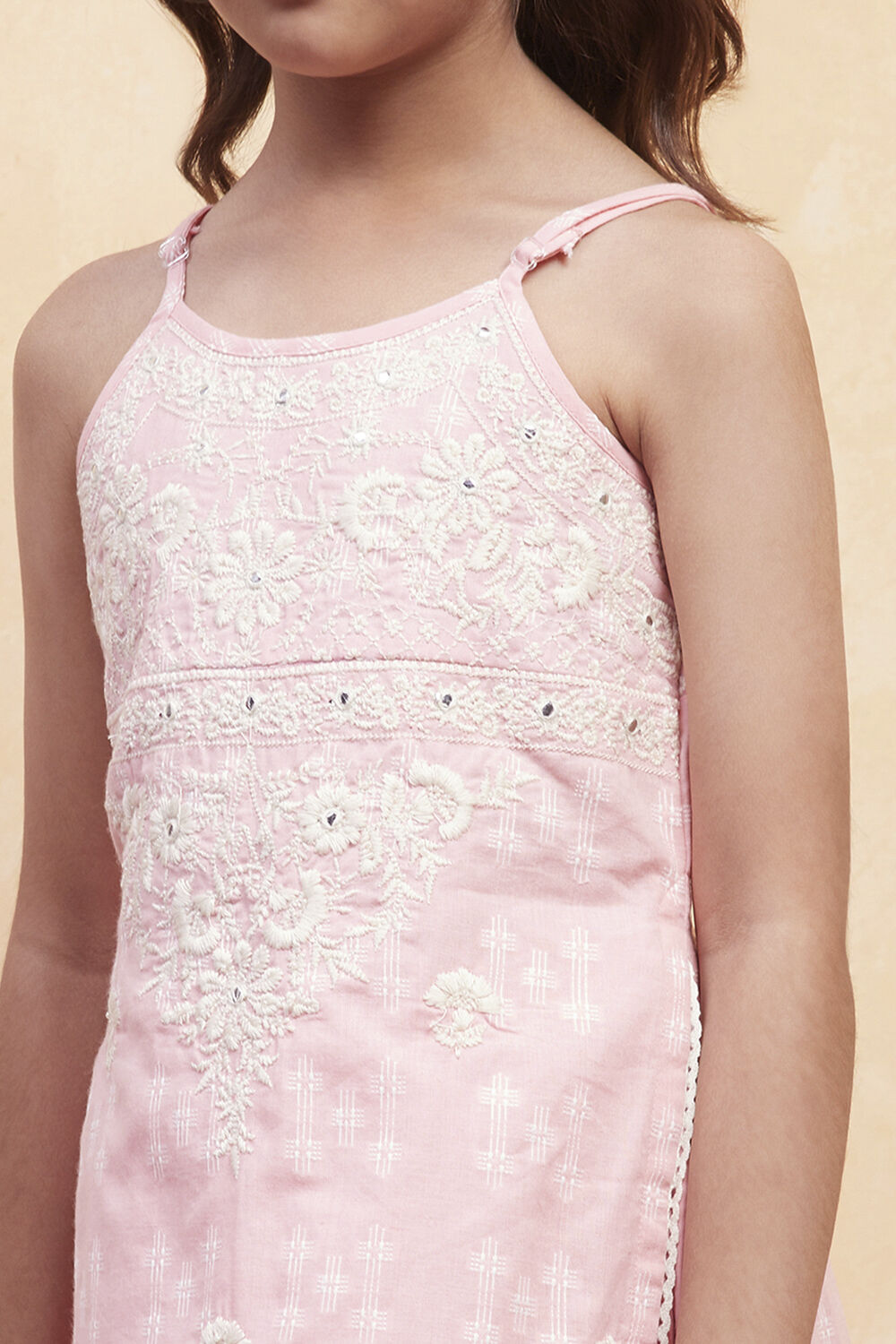 Pink Cotton Strappy Straight Kurta Sharara Set image number 1