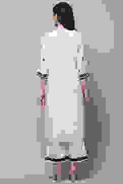 Off White Polyester Straight Suit Set image number 5