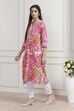 Yellow Floral Printed Straight Kurta image number 2