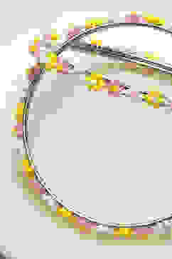 Yellow & Pink Metal And Beads Bangles image number 1